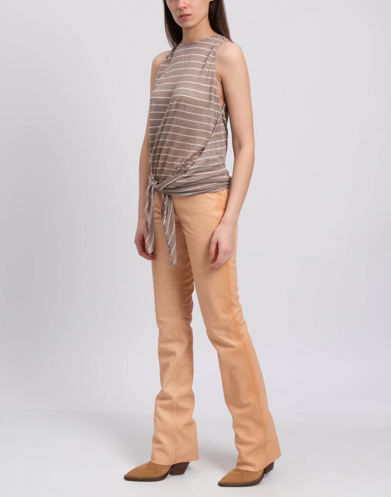 RRP €375 CRUCIANI Linen Top US6 IT42 S Wrap & Self Tie Hem Striped Made in Italy gallery main photo