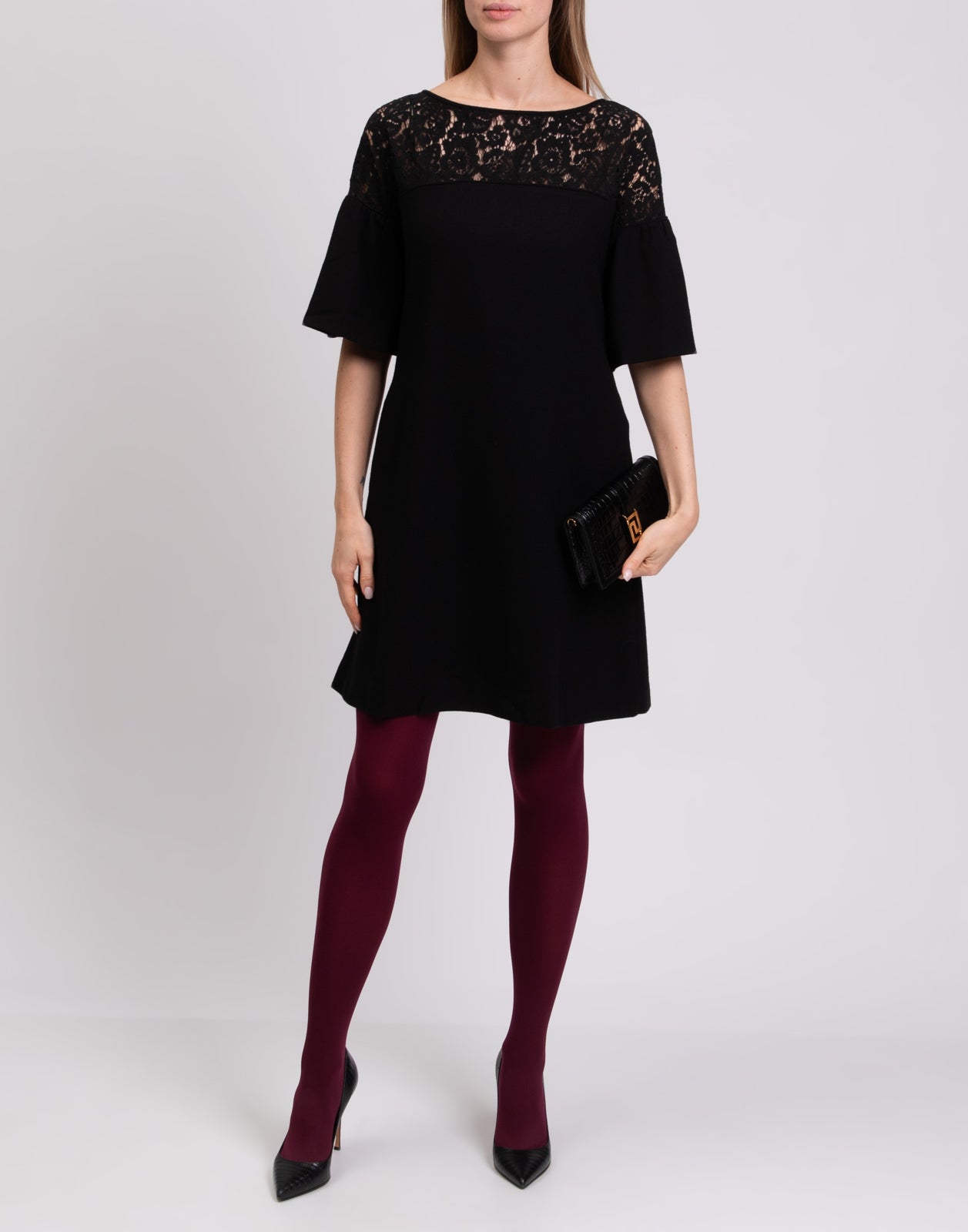 RRP €595 GOAT Wool Sheath Dress Size UK 8 / S Lace Insert Bell Sleeve Boat Neck gallery main photo