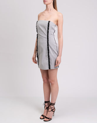 PETER A & CHRONICLES Bandeau Dress Size 46 Striped Ruffle Trim Made in Italy gallery photo number 4