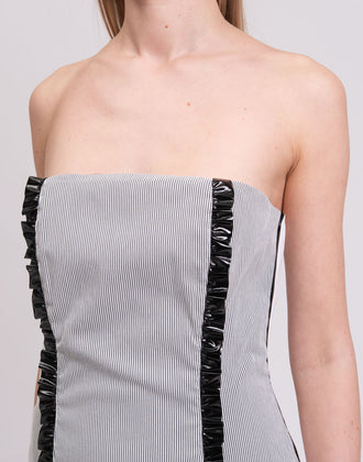 PETER A & CHRONICLES Bandeau Dress Size 46 Striped Ruffle Trim Made in Italy gallery photo number 7