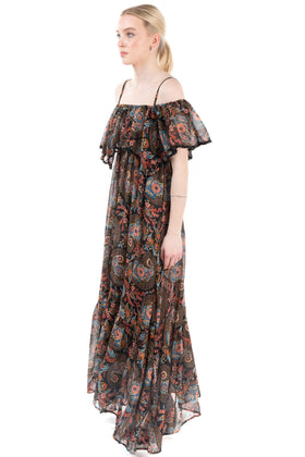 RRP €680 ANJUNA Maxi Flounce Dress Size M Paisley Cold Shoulders Made in Italy gallery photo number 4