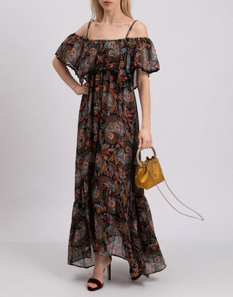 RRP €680 ANJUNA Maxi Flounce Dress Size M Paisley Cold Shoulders Made in Italy gallery photo number 2
