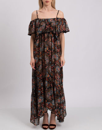 RRP €680 ANJUNA Maxi Flounce Dress Size M Paisley Cold Shoulders Made in Italy gallery photo number 3
