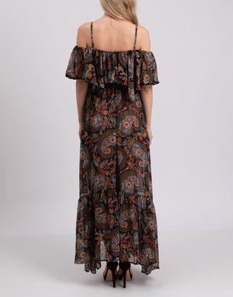 RRP €680 ANJUNA Maxi Flounce Dress Size M Paisley Cold Shoulders Made in Italy gallery photo number 4