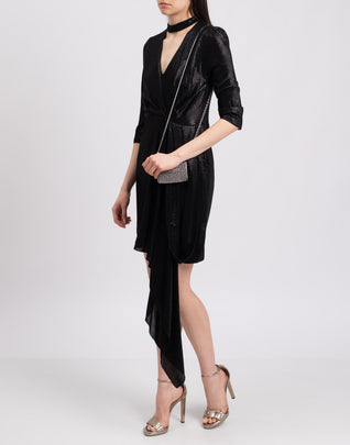 ANNARITA N Asymmetric Hem Dress US8 IT44 M RRP$260 Shiny Wrap Front