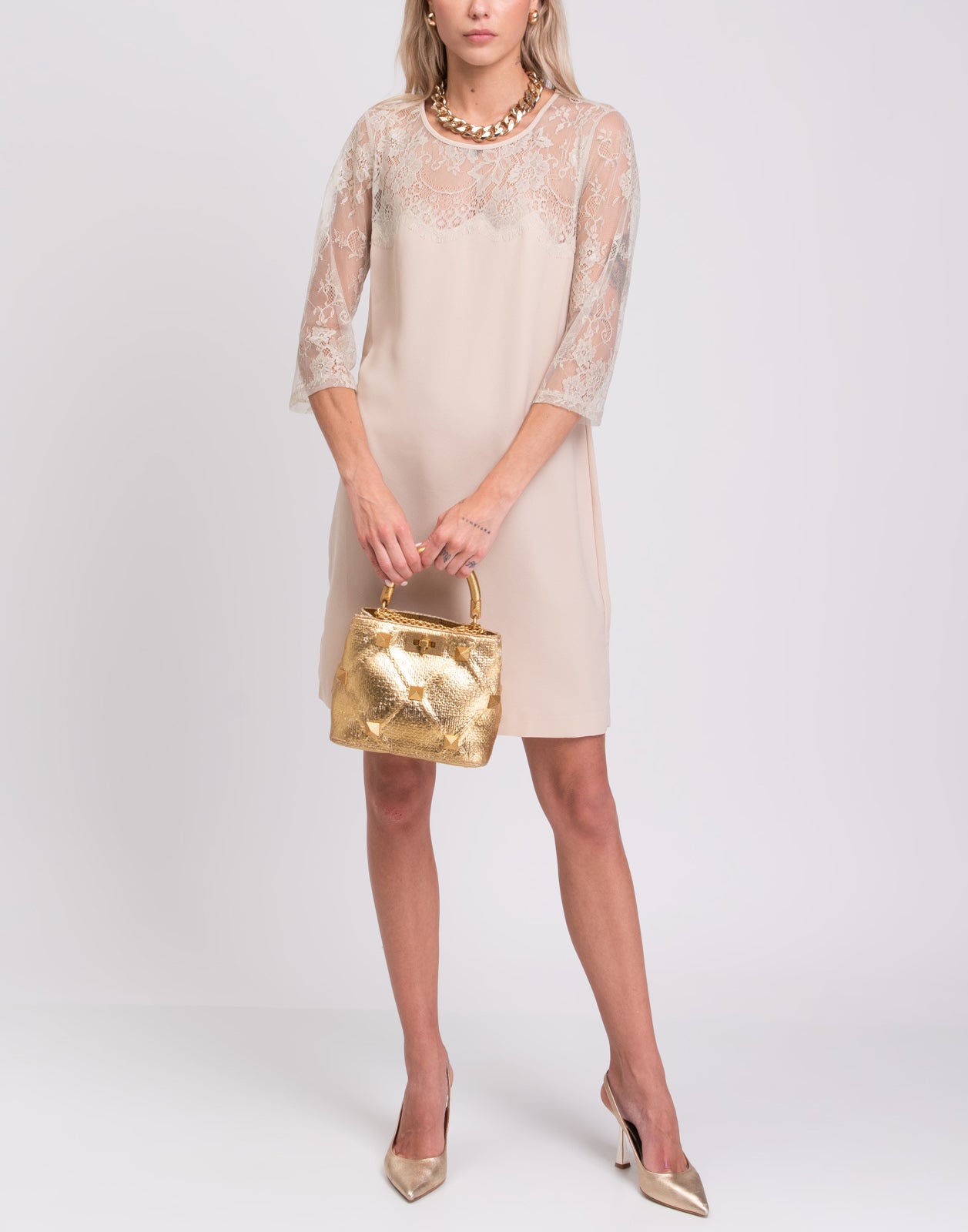 TWIN SET SIMONA BARBIERI Cady Shift Dress Size XS Floral Lace 3/4 Sleeve gallery main photo