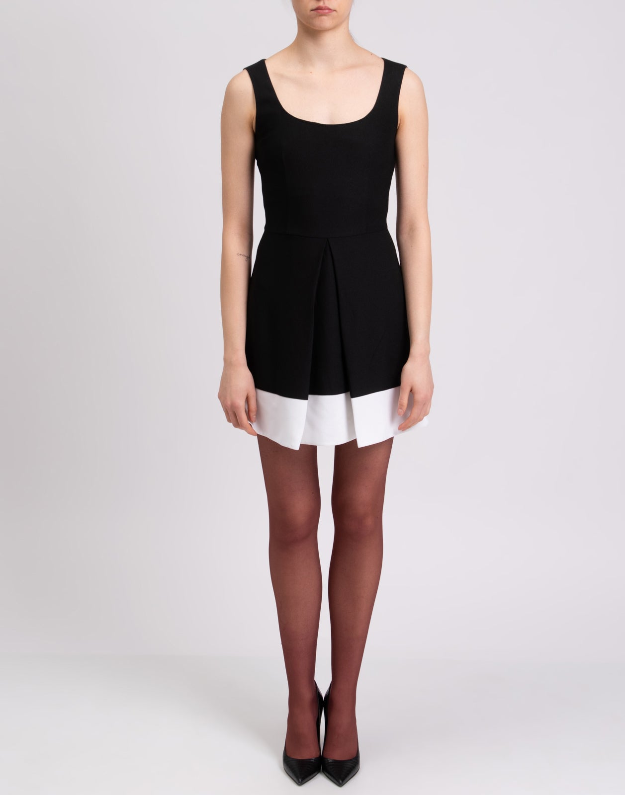8 A-Line Dress Size IT 40 / S Inverted Pleat Two Tone Scoop Neck Made in Italy gallery main photo