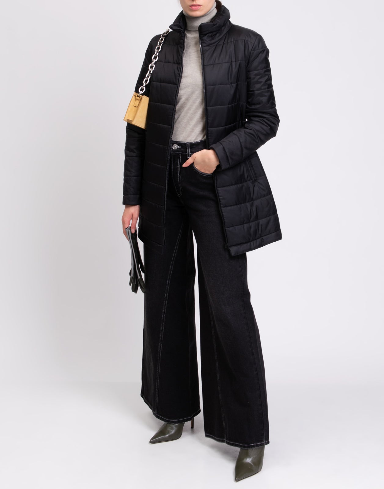 RRP€210 8 Quilted Coat Size M Padded Black Full Zip Funnel Neck Made in Italy gallery main photo