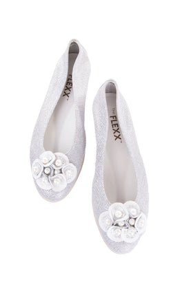 THE FLEXX Leather Ballerina Shoes US6.5 EU37.5 UK4.5 Metallic Faux Pearls gallery photo number 1