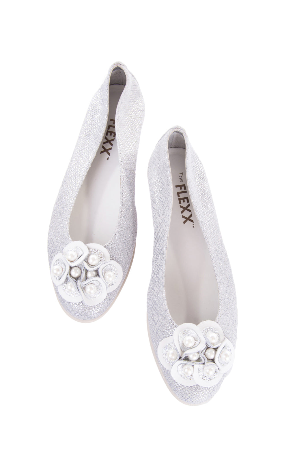 THE FLEXX Leather Ballerina Shoes US6.5 EU37.5 UK4.5 Metallic Faux Pearls gallery main photo