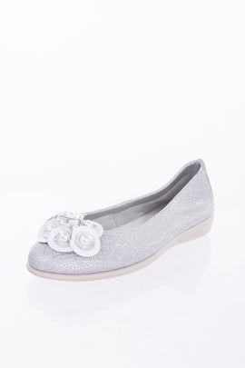 THE FLEXX Leather Ballerina Shoes US6.5 EU37.5 UK4.5 Metallic Faux Pearls