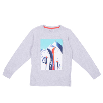 HACKETT T-Shirt Top Size 9-10Y Melange Winter Sport Print Made in Portugal