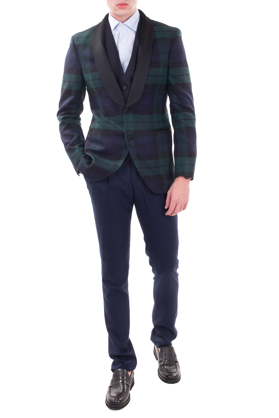 RRP €550 HACKETT Wool Tuxedo Blazer Jacket Size 38L / 48L / S Fully Lined Tartan gallery main photo