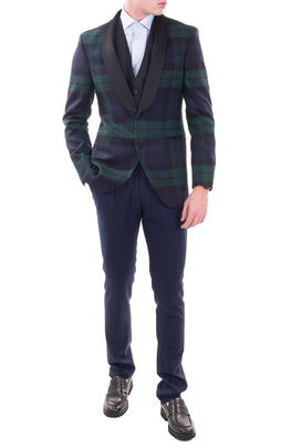 RRP €550 HACKETT Wool Tuxedo Blazer Jacket Size 38L / 48L / S Fully Lined Tartan