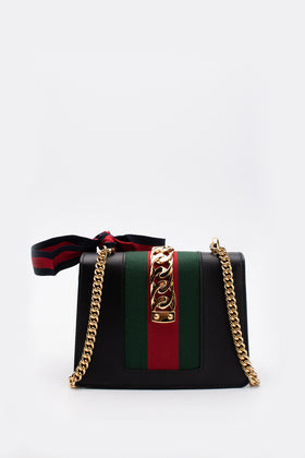 RRP €2195 GUCCI SYLVIE Leather Crossbody Bag Web Stripe & Chain Trim Bow Detail gallery photo number 3
