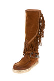 Suede Leather Mid-Calf Boots EU 36 UK 3 US 6 Treated Wedge Insole Fringe gallery photo number 1