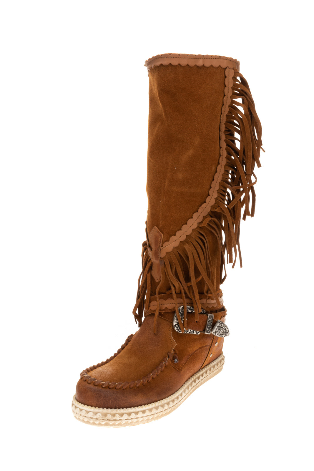 Suede Leather Mid-Calf Boots EU 36 UK 3 US 6 Treated Wedge Insole Fringe gallery main photo