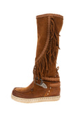 Suede Leather Mid-Calf Boots EU 36 UK 3 US 6 Treated Wedge Insole Fringe gallery photo number 3
