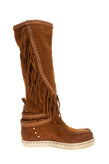Suede Leather Mid-Calf Boots EU 36 UK 3 US 6 Treated Wedge Insole Fringe gallery photo number 4