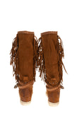 Suede Leather Mid-Calf Boots EU 36 UK 3 US 6 Treated Wedge Insole Fringe gallery photo number 5