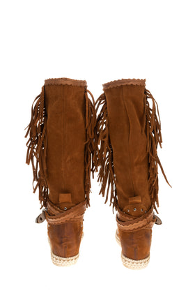 Suede Leather Mid-Calf Boots EU 36 UK 3 US 6 Treated Wedge Insole Fringe gallery photo number 5
