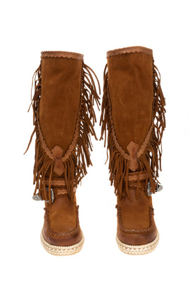Suede Leather Mid-Calf Boots EU 36 UK 3 US 6 Treated Wedge Insole Fringe