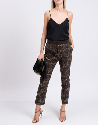RRP €140 PINKO TAG Sequined Trousers Size IT 40 Partly Velour Coated Cropped