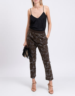 RRP €140 PINKO TAG Sequined Trousers Size IT 40 Partly Velour Coated Cropped