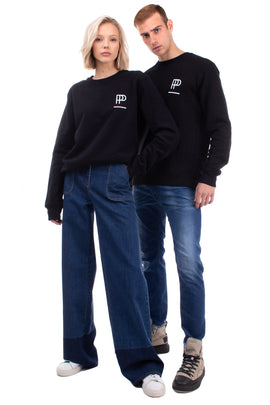 POPPRI Unisex Sweatshirt Size L Coated Logo Two Tone Crew Neck