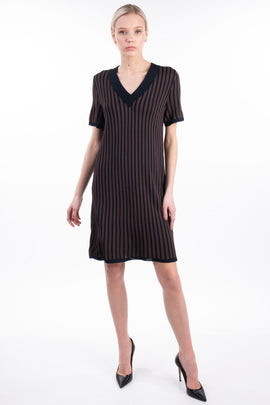 RRP €250 A.P.C. RUE MADAME PARIS Knitted Shift Dress Size M Striped V-Neck