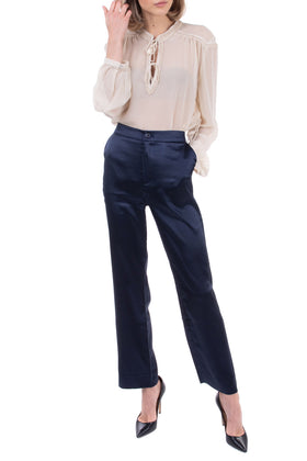 8 Satin Tailored Trousers Size IT 40 Zip Fly gallery photo number 1