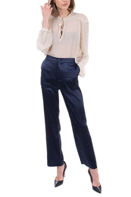 RRP €145 8 Satin Tailored Trousers Size IT 40 Zip Fly