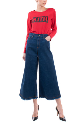 RRP €190 8 Jeans W27 Stretch Wide Leg Frayed Cuffs Cropped Made in Italy
