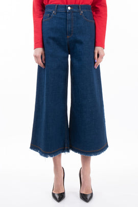 RRP €190 8 Jeans W27 Stretch Wide Leg Frayed Cuffs Cropped Made in Italy