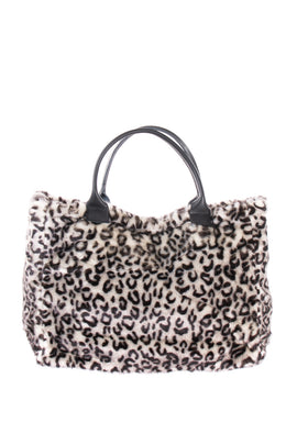RRP €120 8 Faux Fur Tote Bag Large Leopard Pattern Slouchy Design Made in Italy