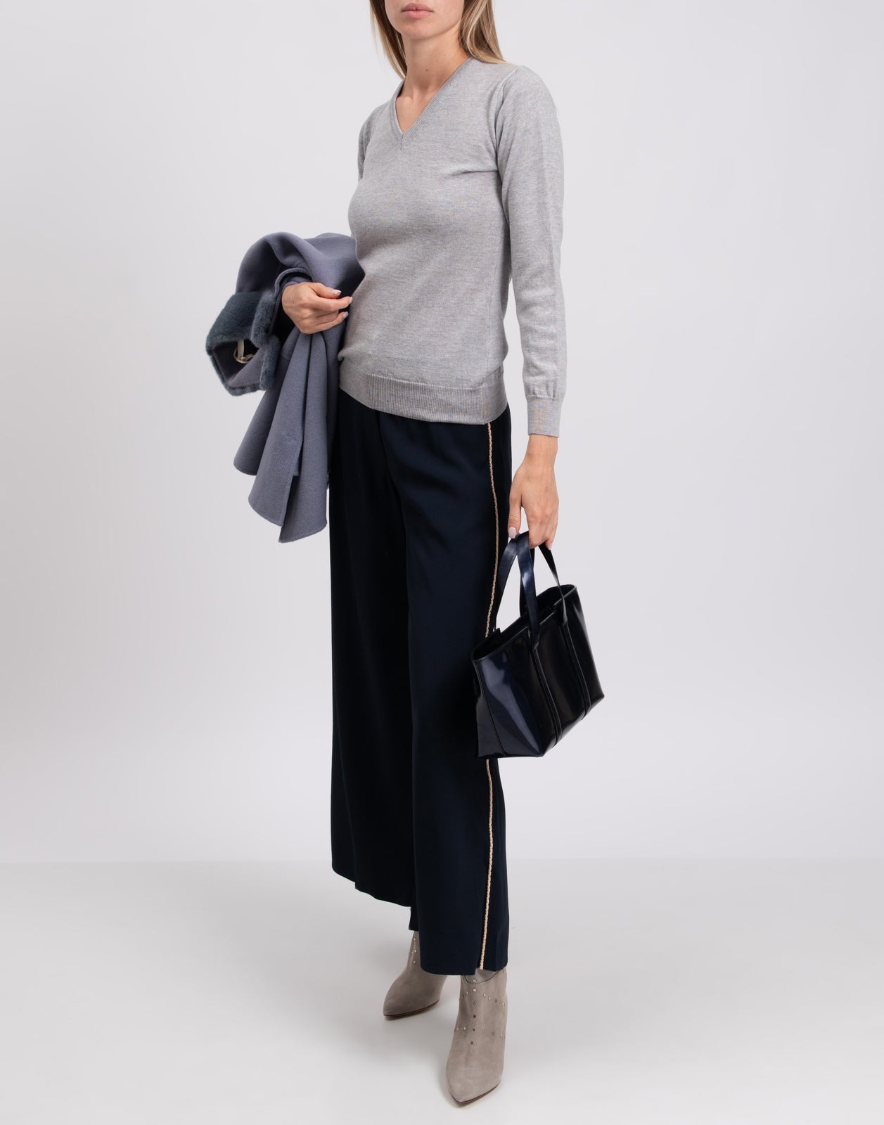 8 Wool Jumper Size XS Melange Effect Thin Crew Neck Made in Italy gallery main photo