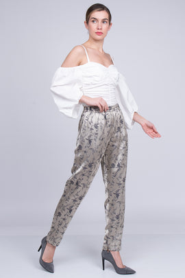 RRP €330 FORTE_FORTE Jacquard Satin Trousers Size 1 / S Floral Elasticated Waist