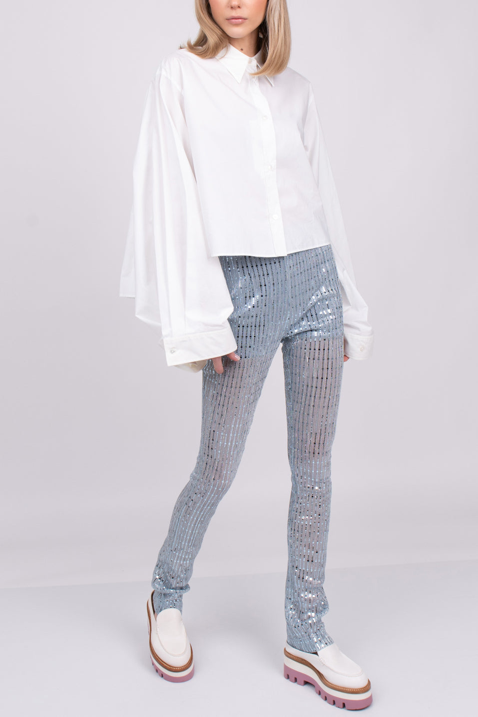 RRP €515 WE11DONE Glitter Sky Trousers Size M Stretch Partly See Through Zipped gallery main photo