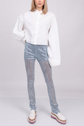 RRP €515 WE11DONE Glitter Sky Trousers Size M Stretch Partly See Through Zipped