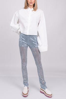 RRP €515 WE11DONE Glitter Sky Trousers Size S Stretch Partly See Through Zipped