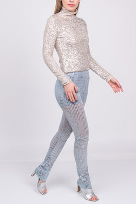 RRP €515 WE11DONE Glitter Sky Trousers Size M Stretch Partly See Through Zipped