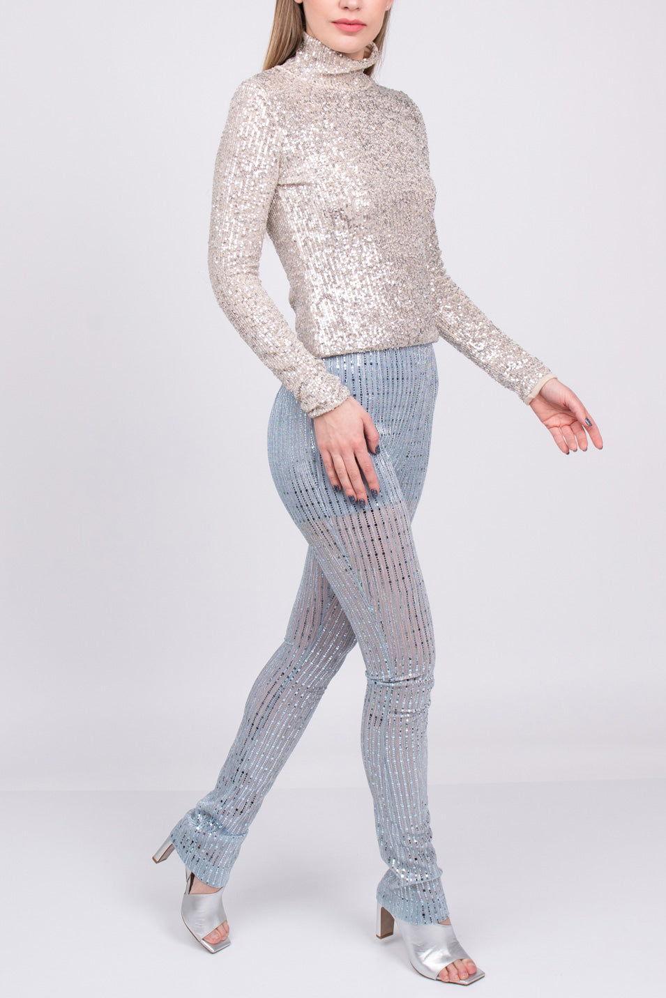 RRP €515 WE11DONE Glitter Sky Trousers Size M Stretch Partly See Through Zipped gallery main photo