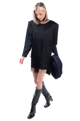5RUE Shift Dress Size M Fringe Long Sleeve Round Neck Made in Italy gallery photo number 1