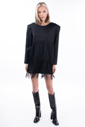 5RUE Shift Dress Size M Fringe Long Sleeve Round Neck Made in Italy gallery photo number 2