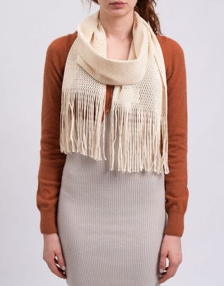 RRP €380 ALYX Stole Scarf Ivory Open Knit Fringe Edges Made in Italy