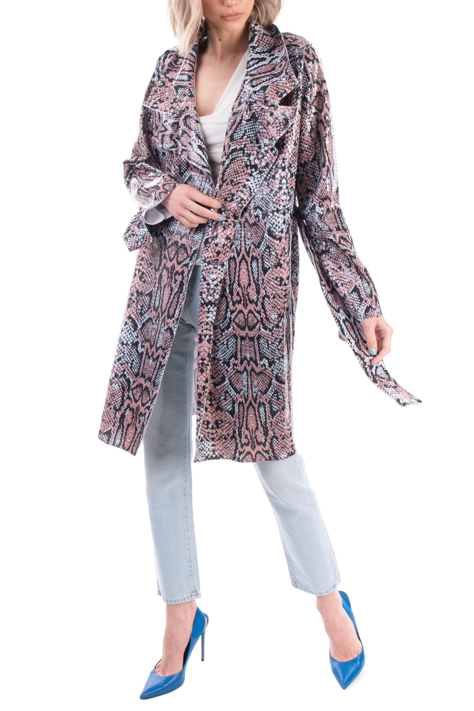 RRP €215 LA FILLE DES FLEURS Trench Coat Size M Reptile Pattern Made in Italy gallery main photo