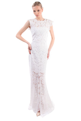 RRP€540 RACHEL ZOE Lace Trumpet Wedding Dress Size US 8 / M Open Back Cap Sleeve
