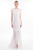 RRP€540 RACHEL ZOE Lace Trumpet Wedding Dress Size US 8 / M Open Back Cap Sleeve gallery photo number 4