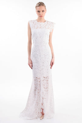 RRP€540 RACHEL ZOE Lace Trumpet Wedding Dress Size US 0 XS Open Back Cap Sleeve