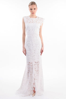 RRP€540 RACHEL ZOE Lace Trumpet Wedding Dress Size US 0 XS Open Back Cap Sleeve gallery photo number 1